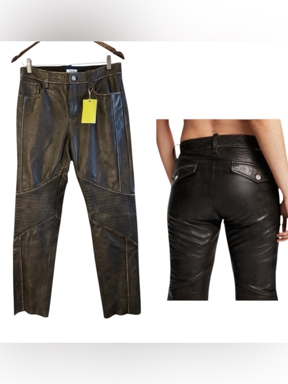 ESPRIT NWT Mid Rise Brown Leather Moto Trousers in Sz 6